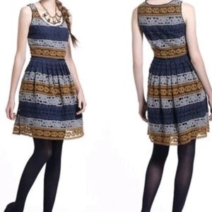 Maeve Anthropologie Striated Striped Crochet Lace Dress Size 4 Fit and Flare